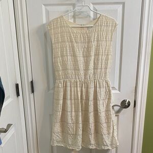 Amanda Moss Crepe Cream Silk Linen Blend Sleeveless Midi Dress Size Large Pocket